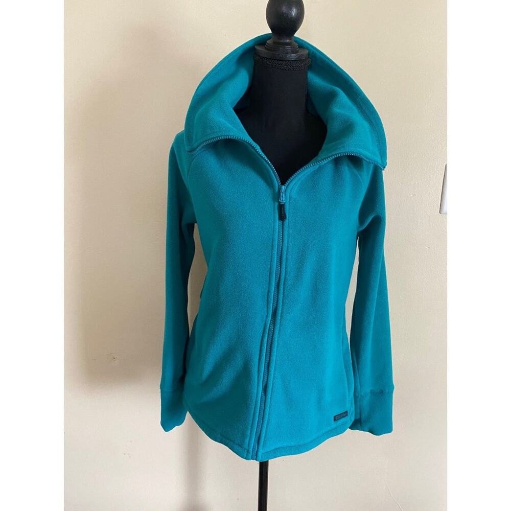 calvin klein womens blue green zip up jacket size small fleece long sleeve coat